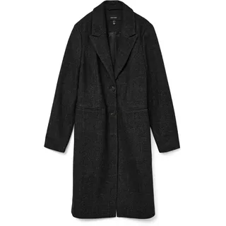 Langmantel VERO MODA "VMBLAZA HERINGBONE LONG WOOL COAT GA BOO", Damen, Gr. M, schwarz pattern:herringbone weiß, Web, Obermaterial: 64% Polyester, 30% Wolle, 3% Polyacryl, 3% Polyamid, Fischgratmuster, gemustert, regular fit, V-Ausschnitt, Mäntel Langmantel