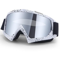 alslovkar Ski-Brille, Motocross, Dirt Bike, UV-Schutzbrille mit Schaumstoffpolsterung, geeignet für Outdoor-Sportarten (Weiß Silber-B)
