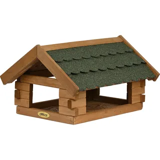 dobar® Vogelhaus Blockhaus mit Bitumendach - Vogelfutterhaus aus Holz wetterfest lasiert - Futterstation für Wildvögel stehend für Ständer - Grün