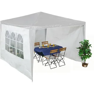 Relaxdays Seitenteile für Pavillon, 3er Set, 2x3 m, wasserdicht, Seitenwände mit Klettverschluss, PE, mit Fenster, weiß