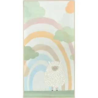 Lindorug Kinderteppich , Multicolor, Hellgrün , Textil , Schaf , rechteckig , 80x150 cm , Oeko-Tex® Standard 100 , für Fußbodenheizung geeignet, rutschfest, in verschiedenen Größen erhältlich, wasserabweisend, schmutzabweisend, für Hausstauballergiker geeignet, feuchtraumgeeignet, waschbar, pflegeleicht, strapazierfähig, rutschfeste Unterfläche, vegan , Teppiche und Böden, Teppiche, Kinderteppiche