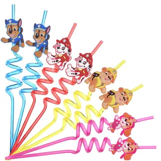 Paw Patrol Kinder Strohhalme – 8er Set wiederverwendbare Spiral Trinkhalme aus Kunststoff – Bunte Strohhalme für Kindergeburtstag, Party Deko, Schule & Feiertage