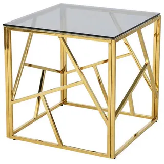 SalesFever Beistelltisch "Design-Beistelltisch fürs Wohnzimmer, Edelstahlgestell: Robust, rostfrei und stilvoll, gold, grau, gold, grau),