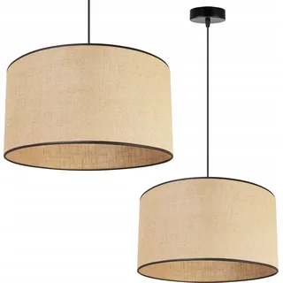 Light-Home Juta Hängelampe - Metall mit Lampenschirm aus Stoff - E27 - Klassisch 1-Flammig 40 cm - Schwarz Basis und Jute und Schwarz Schrägband - Schwarz, Braun