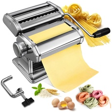 Nudelmaschine Manuelle Soldow Pasta Maker Edelstahl Nudelmaschine mit 2 Verschiedenen Nudelwalzen für Frische Spaghetti Nudeln Lasagne, Pastamaschine Einfache Reinigung und Verwendung mit Klemme