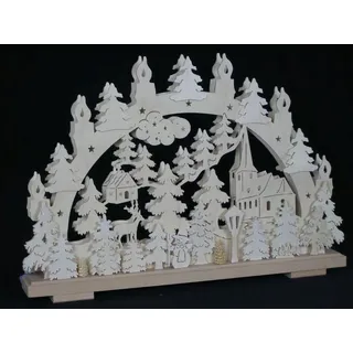 Schwibbogen el. Beleuchtet mit Kirche ,Häuser, Reh und Schneemann b x h= 50x34cm