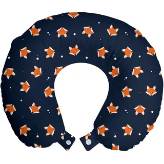 ABAKUHAUS Fuchs Reisekissen Nackenstütze, Kleine orange Wald Säugetier, Schaumstoff Reiseartikel für Flugzeug und Auto, 30x30 cm, Navy Blau Orange - Blau