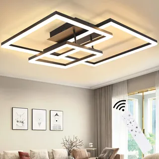 ZMH Deckenlampe LED Deckenleuchte Wohnzimmer - Wohnzimmerlampe Schwarz Dimmbar mit Fernbedienung 84W Schlafzimmerlampe Modern Schlafzimmer Deckebeleuchtung Geometrische für Küche Flur Büro Esszimmer