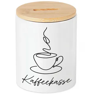 Kaffeekasse Trinkgeldkasse Spardose für Trinkgeld Sparschwein aus Keramik mit Bambusdeckel Spendenkasse