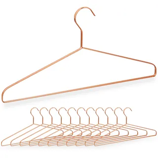 Relaxdays Kleiderbügel, 12er Set, für Hemden, Jacken & Hosen, platzsparend, Metall, 42 cm breit, schöne Bügel, kupfer