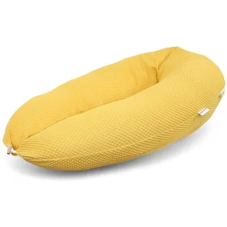 HOBEA-Germany Stillkissen 190 cm x 76 cm XXL Schwangerschaftskissen Seitenschläferkissen Stillkissen mit Bezug aus Bio Baumwolle, Waffelmuster Senfgelb