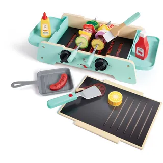 HaPe Grill mit gusseiserner Pfanne - Kinderrollenspiel, mit Sound, realistisches Rollenspiel und Lernspielzeug, Kinderküche Zubehör, nachhaltiges Holzspielzeug, für Kinder ab 24 Monaten