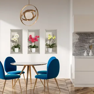 3D-Wandaufkleber, selbstklebend, 3D-Effekt, Orchideen-Blumen, Orchideen, Wandtattoo, Schlafzimmer, Wandaufkleber, 3D-Deko, Wohnzimmer, Wandaufkleber, Trompe, das Auge, 80 x 120 cm