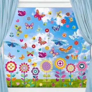 Zweifarbige Selbstklebende Blumen Wandstickers, 9 Blätter Wandstickers mit Blumenmotiv, Wanddeko für Kinderzimmer - Bunt
