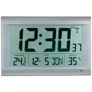 Peweta digitale Funkwanduhr DCF77 silber Kunststoff 41,0 x 27,0 cm