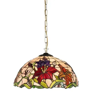 Casa Padrino Luxus Tiffany Hängeleuchte Mehrfarbig Ø 40 x H. 75 cm - Art Deco Tiffany Hängelampe - Wohnzimmer Hängeleuchte - Deko Hängeleuchte - Luxus Tiffany Leuchten - Art Deco Leuchten