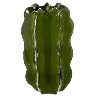 DRW Bodenvase in Kaktusform aus Keramik in Dunkelgrün, glänzend, 40 x 23 x 23 cm