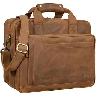 STILORD Excelsior XXL Aktentasche Herren Leder Große Laptoptasche 17+ Zoll Arbeitstasche Büro Tasche Lehrertasche Umhängetasche Echtleder Geräumige Businesstasche für Männer Farbe:tan - Dunkelbraun