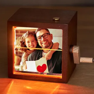Personalisierte Foto Flipbook Rahmen, Papa Geschenk zum Vatertag, Foto Flip Box mit Licht Musik 8/16 Fotos, Personalisierte Vatertagsgeschenk Fotogeschenke für Papa, Männer