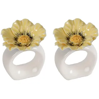 ByON Poppy Serviettenringe – 2er-Set – Blumenförmiges Design aus handbemaltem Porzellan – Dekorative Tischdeko – Farbe: Beige, 5260919903