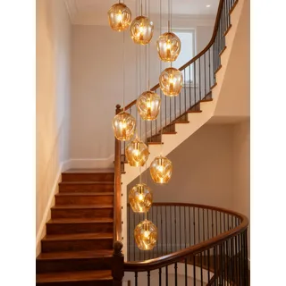 Kinbolas 10 kugel pendelleuchte treppenhaus lampe lang decke hängelampe,längenverstellbare hängeleuchte kugelleuchte,kugel glas hängend deckenleuchte für galerie,treppenspirale,Flur-40×250CM