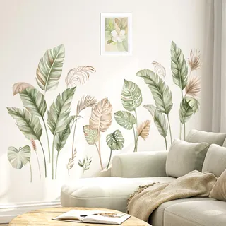 wondever Wandtattoo Boho Palmen Blätter Wandaufkleber Tropische Pflanzen Grün Wandsticker Wanddeko für Schlafzimmer Wohnzimmer Flur Sofa Hintergrund