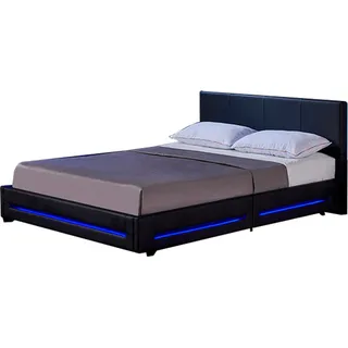 HOME DELUXE - LED Bett ASTEROID - Schwarz, 180 x 200 cm - Inkl. Lattenrost I Polsterbett Design Bett inkl. Beleuchtung - Schwarz