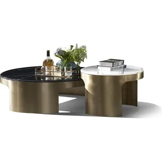 Eleganter Marmor-Couchtisch mit Edelstahl in modernem Design - Schwarz