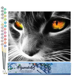 Figured'Art Malen Nach Zahlen Erwachsene Traurige Katze - Paint by Numbers Basteln DIY Bastelset 40x50cm ohne Holzrahmen