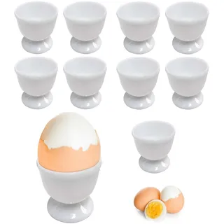 FeiOne Eierbecher Ostern 9er Set, PP-Material Round Egg Cups 4.4 X 4.6 cm, Eierbecher weiß for Buffet and Easter Gifts, Egg Stand for Any Breakfast Table Hard and Soft Boiled Eggs