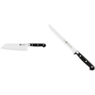 Zwilling Professional S Santokumesser, Klingenlänge: 18 cm, Schwarz & Professional S Filiermesser, Klingenlänge: 18 cm, Schmales Klingenblatt, Kunststoff-Griff mit Nieten, Schwarz