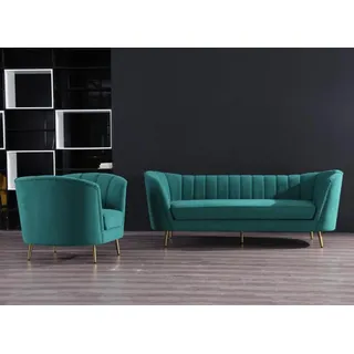 Wohnlandschaft Relax Samt Sitz Design Couch Lounge Sofagarnitur 3+1 Sitzer Möbel - Grün