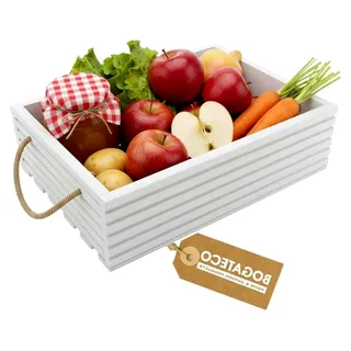 Holzkiste Natur | 50 cm x 35 cm x 14,5 cm | Holzbox | Deko Holzkisten | Obstkiste | Gemüsekiste | Holzkiste zur Aufbewahrung | Aufbewahrungsbox Kiste Holz Geschenk Deko Weinkiste | White