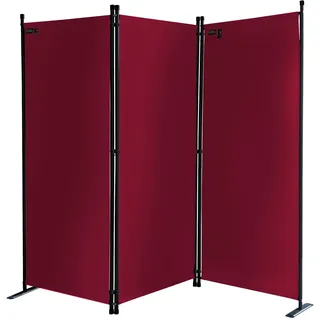 QUICK STAR Paravent 3 Teilig 170 x 165 cm Rubinrot - Garten & Balkon Sichtschutz Stellwand Innen & Außen - Raumteiler Trennwand Faltbar Blickdicht & Wetterfest