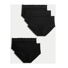 Womens M&S Collection 5er-Pack Taillenslips aus Baumwolle und Lycra® mit Spitze - Black, Black, UK 24 (EU 52)