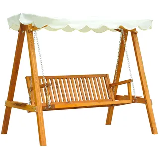 Outsunny 3-Sitzer Hollywoodschaukel Lärche Holz Schaukelbank mit Sonnendach Gartenschaukel wetterfest Metallkette Sitzbank Natur L210 cm - Naturbelassen