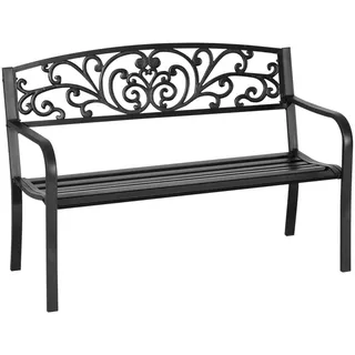 Outsunny Wetterfeste Sitzbank, bis 250 kg Belastbar, 127cm x 60cm x 87cm, Metall, Schwarz , 127x87x60 cm , Gartenmöbel, Gartenbänke