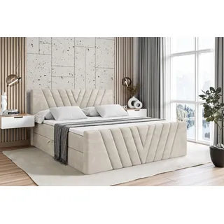 altdecor Boxspringbett mit Fußteil, H3 Matratze und Topper - 180x200 cm - ERNINA-Z - Taupe Samt - Polsterbett mit Bettkasten und Lattenrost, Bett mit Stauraum - Taupe