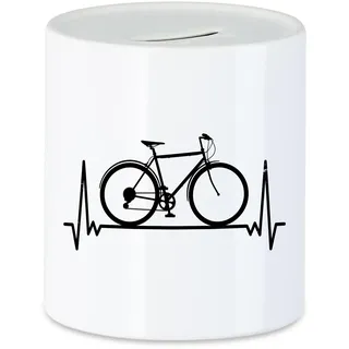 Hey!Print Fahrrad Spardose Heartbeat Geschenk Fahrradfahrer Radfahrer Fahrradfahrerin mit Fahrradmotiv Bike