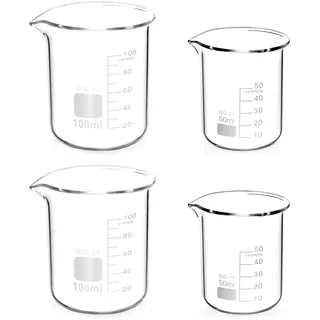 4 Stück Abgestufter Messbecher Glas Becherglas 50ml 100ml Set für Labor-Messbecher Küche