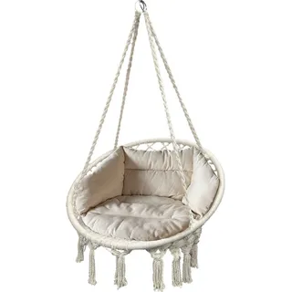 Linder Exclusiv Hängesessel MC4397 Natur 120kg zum Aufhängen | Hängestuhl Indoor & Outdoor | Hängekorb wetterfest | Schaukelkorb mit Kissen - Beige