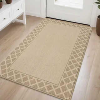 BEQHAUSE Fußabtreter Innen, Fußmatte, Schmutzfangmatte Waschbar, TPR rutschfest Fußabtreter Innen Und für Eingänge, Haustüren und Flure, Beige, 90 * 150 cm, Maschinenwaschbar