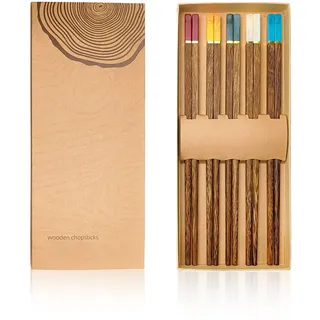 Essstäbchen Aus Holz Set – 5 Paar Holz Essstäbchen Im Geschenkbox-Design, Sushi Stäbchen Für Sushi, Reis, Nudeln & Asiatische Gerichte, Elegantes Sushistäbchen Set