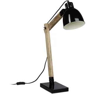 Relaxdays Schreibtischlampe Holz Skandinavisch, Vintage Holz-Design, HBT: 65 x 40 x 15 cm, Metallschirm, Leselampe, grün