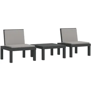 3-tlg. Garten-Lounge-Set mit Kissen Anthrazit PP - Grau