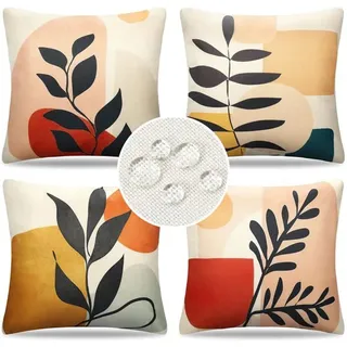 Boho-Kussenhoezengarnitur mit geometrischen Mustern, 4er Set, 40x40 cm, Abstract - Beige