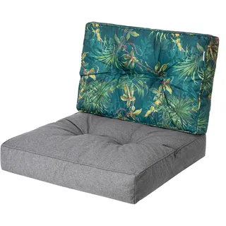 Bjird Sesselkissen, Kissen für Rattanmöbel, Sitzkissen & Rückenkissen, Sitzkissen für Sessel / Stühle - Indoor & Outdoor - Anti-Rutsch - 50x50, 50x39 cm, Graphit + Grünes Gras - Grau
