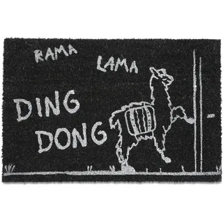 Relaxdays Fußmatte Lama, Kokos, Türvorleger mit Spruch, 60 x 40 cm, rutschfest, Fußabstreifer innen, außen, schwarz/weiß, 100% Kokosnuss