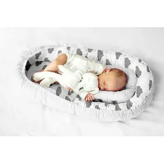 Babykokon für Babys und Säuglinge, Nestchen, Reisebett, 100% Baumwolle, antiallergisch, Weiß/Wolken