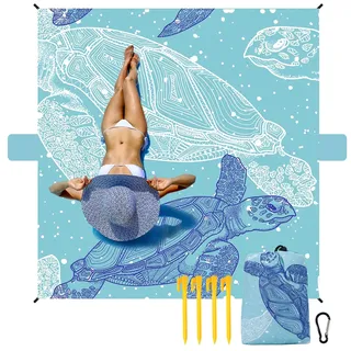NewDoar 200 x 210 cm Stranddecke Sanddicht Extra Große Strandmatte mit 2 Taschen Picknickdecke wasserdichte Leichte Picknickmatte für Camping, Wandern, Strandreisen, mit 4 Heringen, 4 Ecktaschen